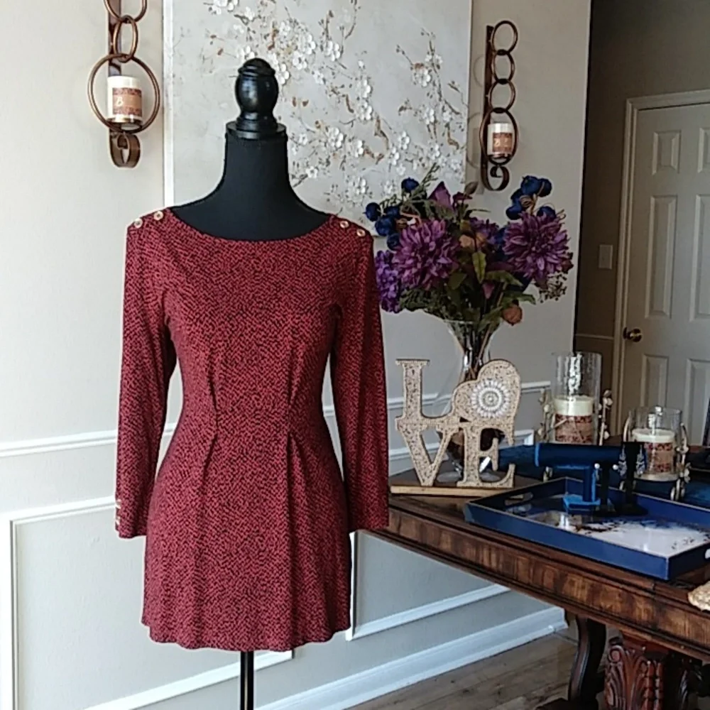 NWOT Liz Claiborne Dark Orange With Black Prints 3/4 Sleeves Tunic Top. Size S - Picture 4 of 17